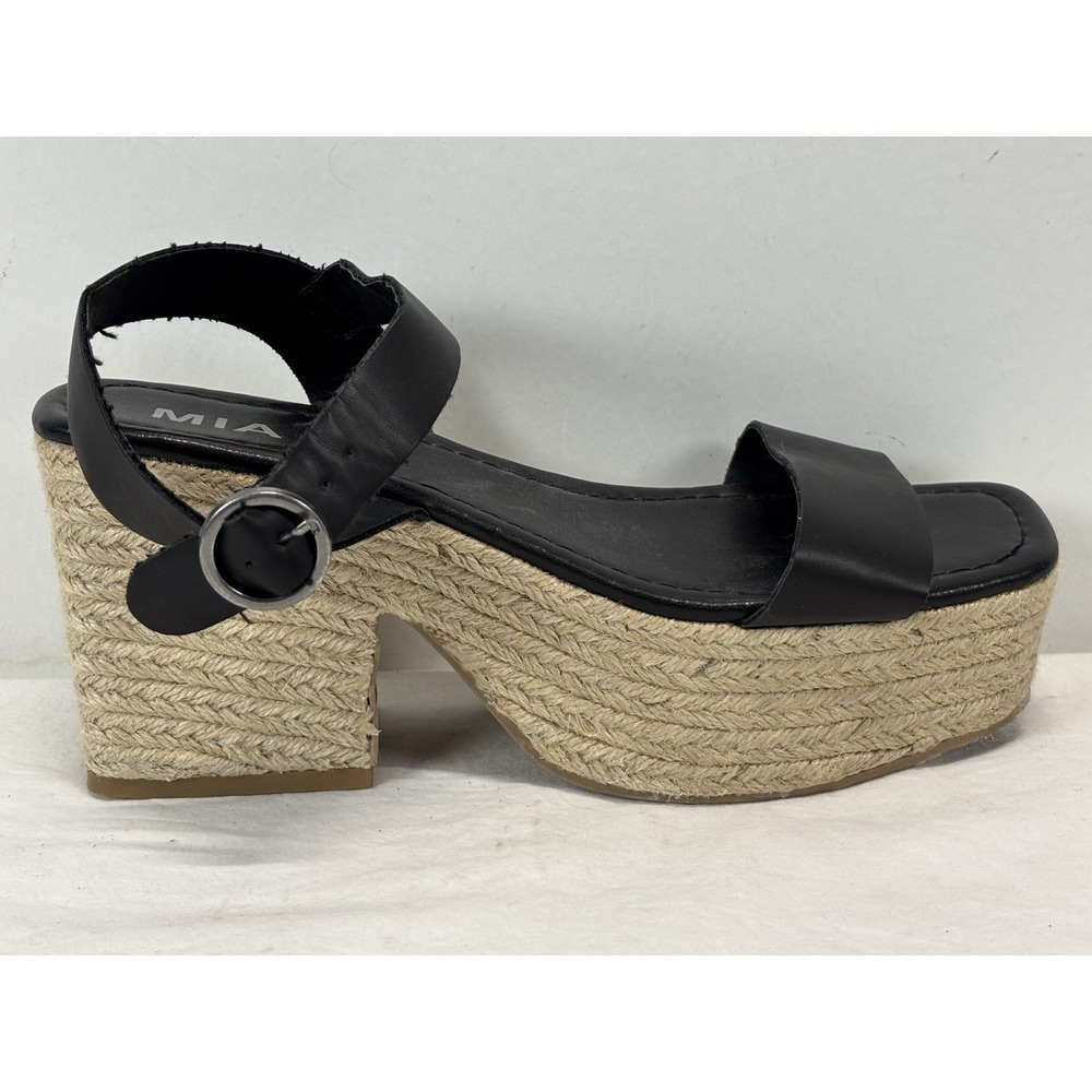 MIA Florida Chunky Espadrille Sandals Women's 9 Black Black Heels Platform